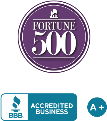 Fortune 500 badge and BBB accredited business badge